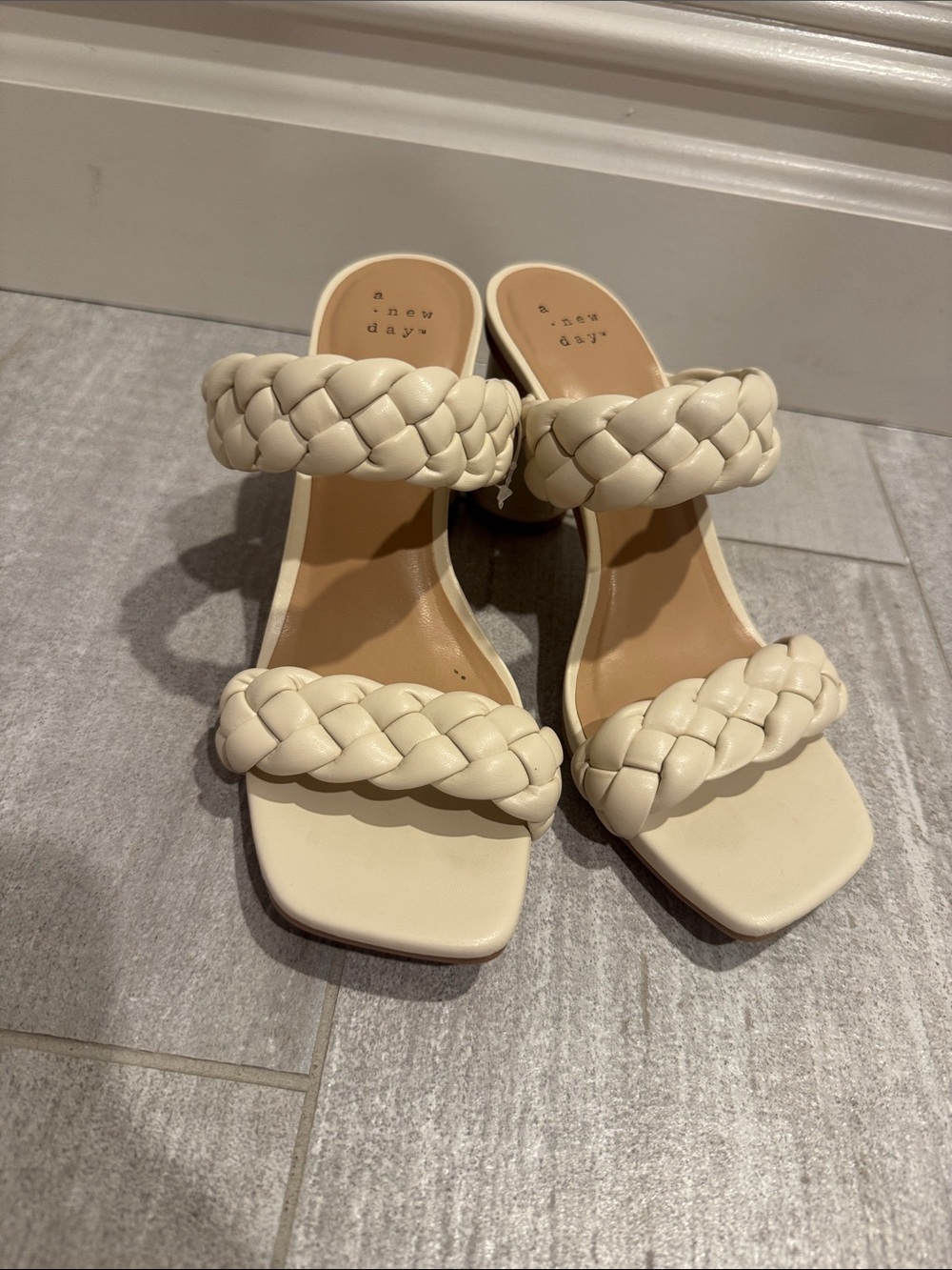a new day Braided Double-Strap Tan Slide Heels